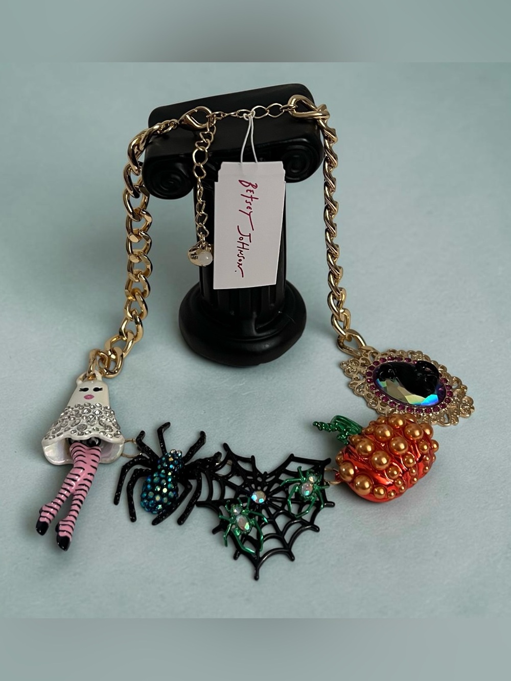 Betsey Johnson Halloween Statement Necklace with Pumpkin, Spider & Ghost Charms - Picture 4 of 16